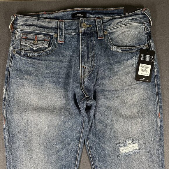 True Religion Ricky Jeans Mens 34x34 Distressed Relaxed Straight Rope Stitch Fla - Picture 4 of 16